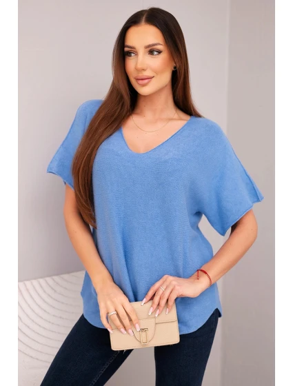 Dámská svetr s krátkým rukávem a výstřihem do V džínová Dámská svetr s krátkým rukávem a výstřihem do V džínová