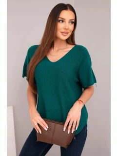 Dámská svetr s krátkým rukávem a výstřihem do V tmavě zelená