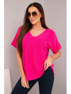 Dámský svetr s krátkým rukávem a výstřihem do V fuchsie