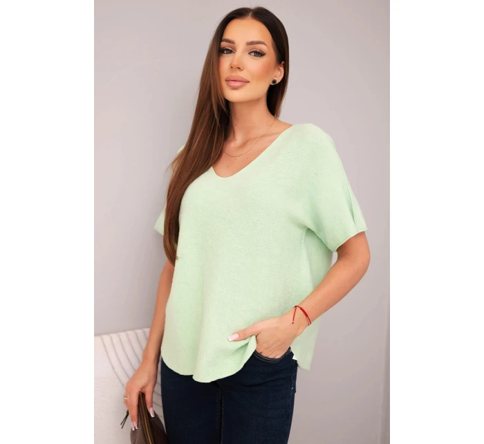 Dámská svetr s krátkým rukávem a výstřihem do V mátová Dámská svetr s krátkým rukávem a výstřihem do V mátová