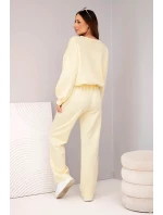 Dámský set mikina s broží a kalhoty s nohavicí žlutý model 21921250 - K-Fashion