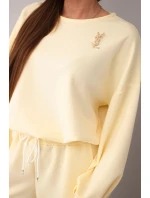 Dámský set mikina s broží a kalhoty s nohavicí žlutý model 21921250 - K-Fashion