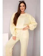 Dámský set mikina s broží a kalhoty s nohavicí žlutý model 21921250 - K-Fashion