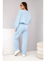 Dámský komplet máslový svetr s broží a kalhoty s model 21921256 nohavicí modrý - K-Fashion
