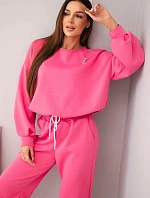 Dámská souprava máslová mikina s broží a kalhoty s rovnými nohavicemi růžový