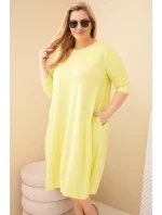 Dámská bavlněná suknička Plus Size s ohrnutým rukávem a kapsami pistáciová