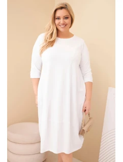 Dámská bavlněná sukýnka Plus Size s ohrnutým rukávem a kapsami bílá
