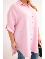 Dámská košile Plus Size z viskózy s delším zadním dílem model 21924527 růžová - K-Fashion