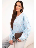 Dámská viscózová mikina s dlouhým rukávem v drobných kvítkách modrá