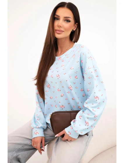 Dámská viscózová mikina s dlouhým rukávem v drobných kvítkách modrá Dámská viscózová mikina s dlouhým rukávem v drobných kvítkách modrá