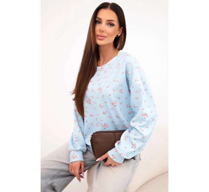 Dámská viscózová mikina s dlouhým rukávem v drobných kvítkách modrá Dámská viscózová mikina s dlouhým rukávem v drobných kvítkách modrá
