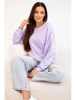 Dámská viskózová mikina s dlouhým rukávem v drobných květinách fialová