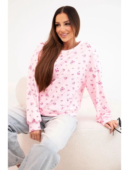 Dámská viskózová mikina s drobnými květy a dlouhým rukávem cukrově růžová Dámská viskózová mikina s drobnými květy a dlouhým rukávem cukrově růžová