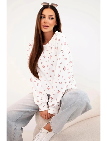 Dámská viskózová mikina s dlouhým rukávem v drobných květinách bílá Dámská viskózová mikina s dlouhým rukávem v drobných květinách bílá
