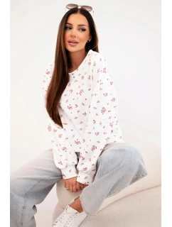 Dámská viskózová mikina s dlouhým rukávem v drobných květinách bílá