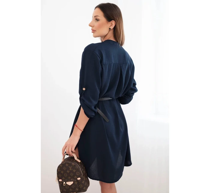 Šaty s delší zadní částí a páskem modrá Šaty s delší zadní částí a páskem modrá