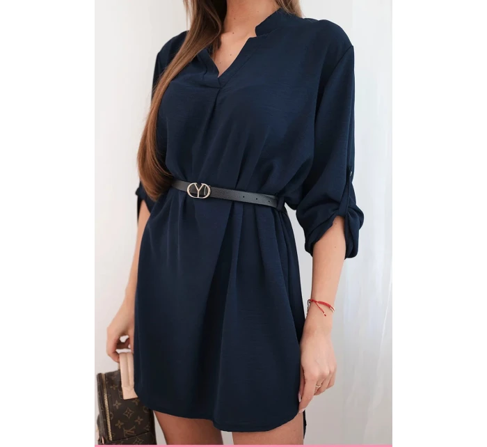 Šaty s delší zadní částí a páskem modrá Šaty s delší zadní částí a páskem modrá