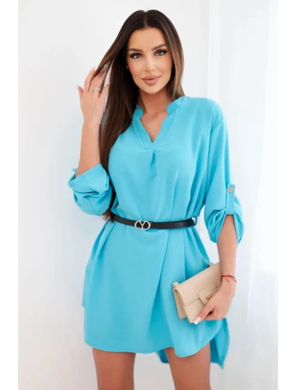 Šaty s delší zadní částí a páskem tyrkysová Šaty s delší zadní částí a páskem tyrkysová