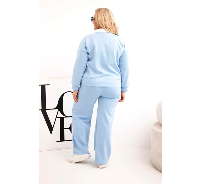 Dámský komplet model 21924586 Plus Size s širokými nohavicemi a límečkem modrý - K-Fashion Dámský komplet model 21924586 Plus Size s širokými nohavicemi a límečkem modrý - K-Fashion