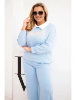 Dámský komplet model 21924586 Plus Size s širokými nohavicemi a límečkem modrý - K-Fashion Dámský komplet model 21924586 Plus Size s širokými nohavicemi a límečkem modrý - K-Fashion