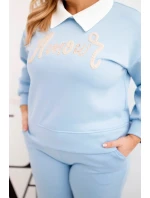 Dámský komplet model 21924586 Plus Size s širokými nohavicemi a límečkem modrý - K-Fashion Dámský komplet model 21924586 Plus Size s širokými nohavicemi a límečkem modrý - K-Fashion