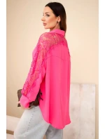 Dámská viskózová košile s krajkovými rukávy a límečkem béžová