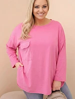 Dámská blůza Plus Size s bavlnou, kapsou a ohrnutým rukávem mátová