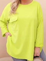 Dámská blůza Plus Size s bavlnou, kapsou a ohrnutým rukávem mátová