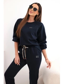 Dámský komplet z viskózy s mikinou a kalhotami máslový modrý