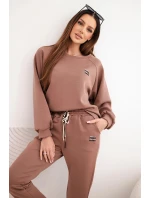 Dámská souprava z viskózy s mikinou a kalhotami máslová čokoládová