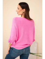 Dámský svetr typu netopýr s kulatým výstřihem růžový Dámský svetr typu netopýr s kulatým výstřihem růžový