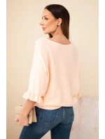 Dámský svetr s netopýřími rukávy a kulatým výstřihem lososový Dámský svetr s netopýřími rukávy a kulatým výstřihem lososový