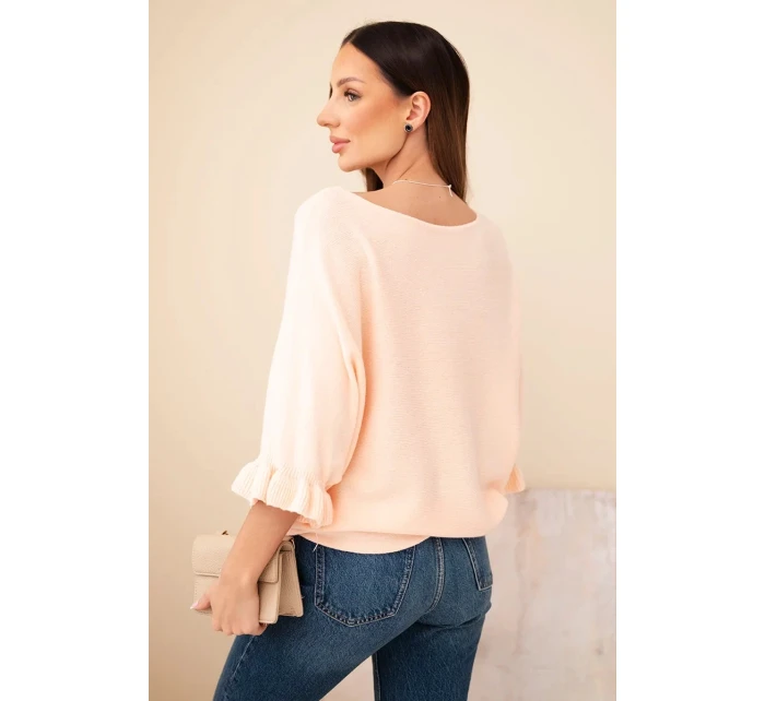 Dámský svetr s netopýřími rukávy a kulatým výstřihem lososový Dámský svetr s netopýřími rukávy a kulatým výstřihem lososový