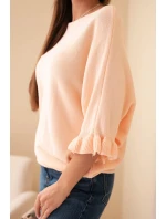 Dámský svetr s netopýřími rukávy a kulatým výstřihem lososový Dámský svetr s netopýřími rukávy a kulatým výstřihem lososový