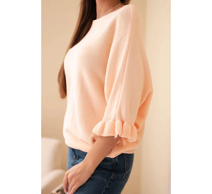 Dámský svetr s netopýřími rukávy a kulatým výstřihem lososový Dámský svetr s netopýřími rukávy a kulatým výstřihem lososový
