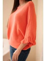 Dámský svetr typu netopýr s kulatým výstřihem meruňkový Dámský svetr typu netopýr s kulatým výstřihem meruňkový