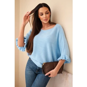 Dámský svetr typu netopýr s kulatým výstřihem modrý Dámský svetr typu netopýr s kulatým výstřihem modrý