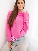 Dámský asymetrický batwing svetr z viskózy světle růžový