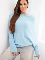 Dámský asymetrický batwing svetr z viskózy modrý