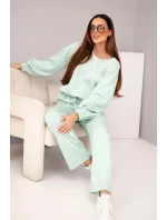 Dámský komplet máslová mikina s broží a kalhoty s model 21949314 nohavicí tmavě mátová - K-Fashion