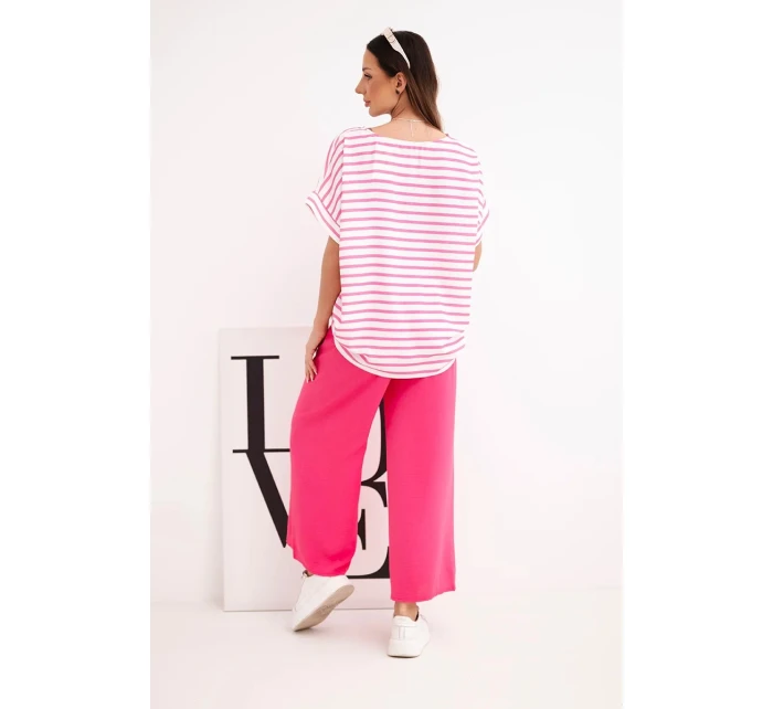 Dámský komplet z viskózy s model 21951955 blůzou a širokými kalhotami s gumou fuchsie - K-Fashion Dámský komplet z viskózy s model 21951955 blůzou a širokými kalhotami s gumou fuchsie - K-Fashion