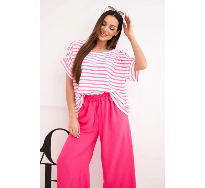 Dámský komplet z viskózy s model 21951955 blůzou a širokými kalhotami s gumou fuchsie - K-Fashion Dámský komplet z viskózy s model 21951955 blůzou a širokými kalhotami s gumou fuchsie - K-Fashion