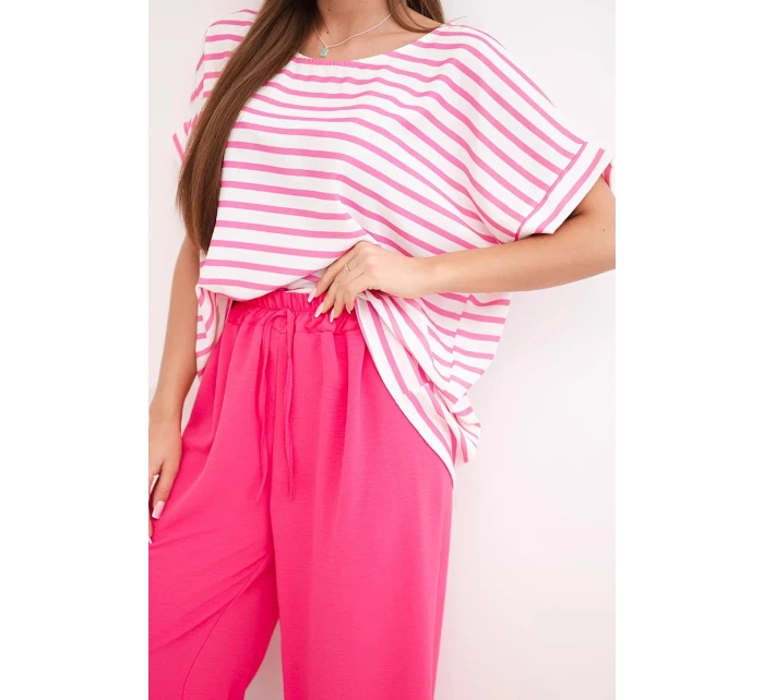Dámský komplet z viskózy s model 21951955 blůzou a širokými kalhotami s gumou fuchsie - K-Fashion Dámský komplet z viskózy s model 21951955 blůzou a širokými kalhotami s gumou fuchsie - K-Fashion