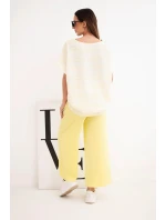 Dámský komplet z viskózy s blůzou a širokými kalhotami na žlutý model 21951961 - K-Fashion