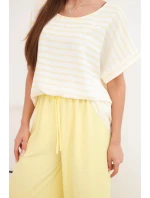 Dámský komplet z viskózy s blůzou a širokými kalhotami na žlutý model 21951961 - K-Fashion