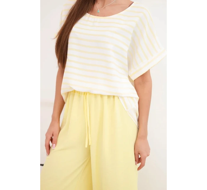 Dámský komplet z viskózy s blůzou a širokými kalhotami na žlutý model 21951961 - K-Fashion Dámský komplet z viskózy s blůzou a širokými kalhotami na žlutý model 21951961 - K-Fashion