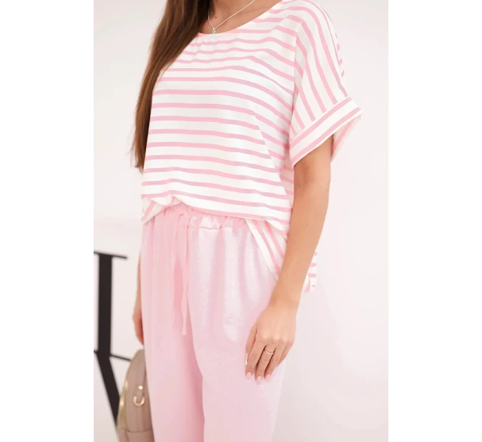 Dámský komplet z viskózy s model 21951963 blůzou a širokými kalhotami s gumou pudrově růžový - K-Fashion Dámský komplet z viskózy s model 21951963 blůzou a širokými kalhotami s gumou pudrově růžový - K-Fashion