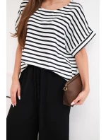 Dámská viskózová souprava s model 21951965 blůzou a širokými kalhotami s gumou černý - K-Fashion