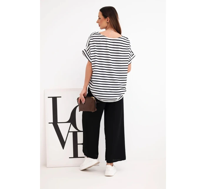 Dámská viskózová souprava s model 21951965 blůzou a širokými kalhotami s gumou černý - K-Fashion Dámská viskózová souprava s model 21951965 blůzou a širokými kalhotami s gumou černý - K-Fashion