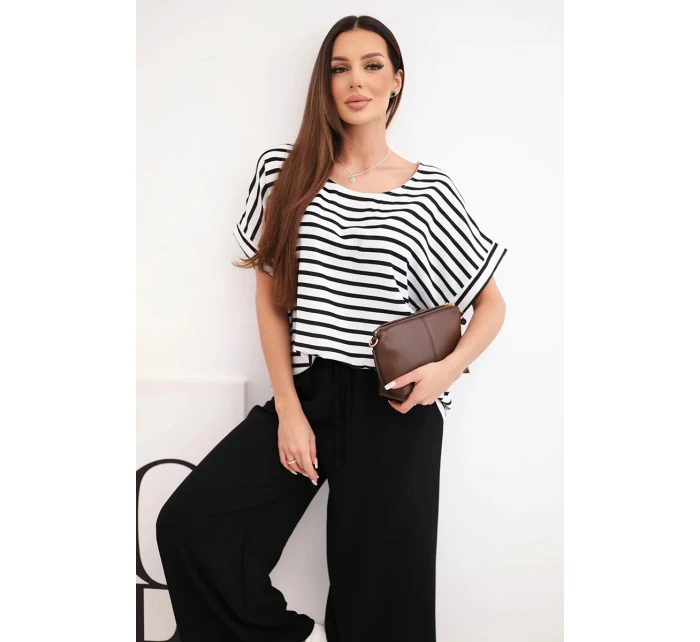 Dámská viskózová souprava s model 21951965 blůzou a širokými kalhotami s gumou černý - K-Fashion Dámská viskózová souprava s model 21951965 blůzou a širokými kalhotami s gumou černý - K-Fashion